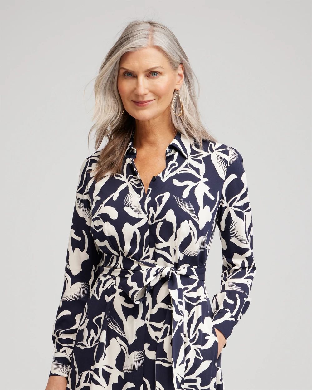 Twill Floral Shirt Dress