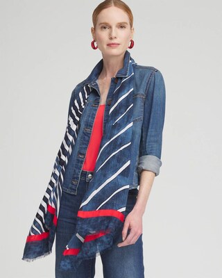 Silk Blend Stripe Oblong Scarf