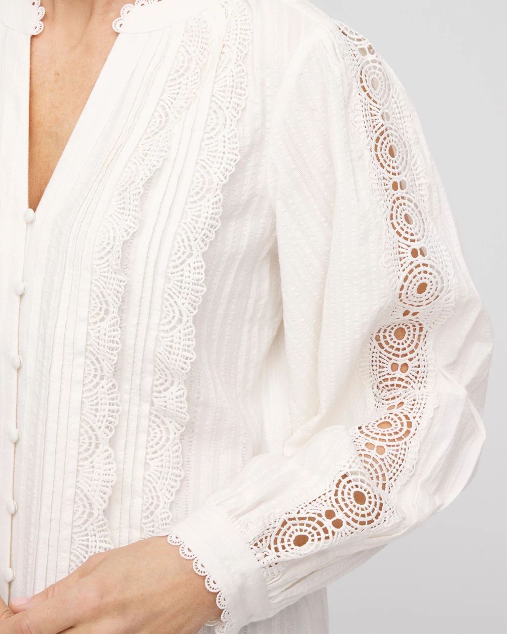 Split-neck Lace Trim Blouse