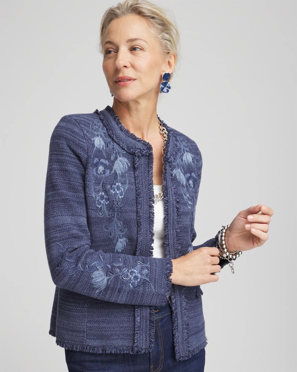 Embroidered Denim Cardigan