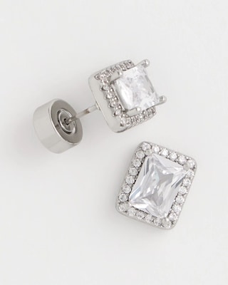 Silver Emerald Cut Stud Earrings click to view larger image.