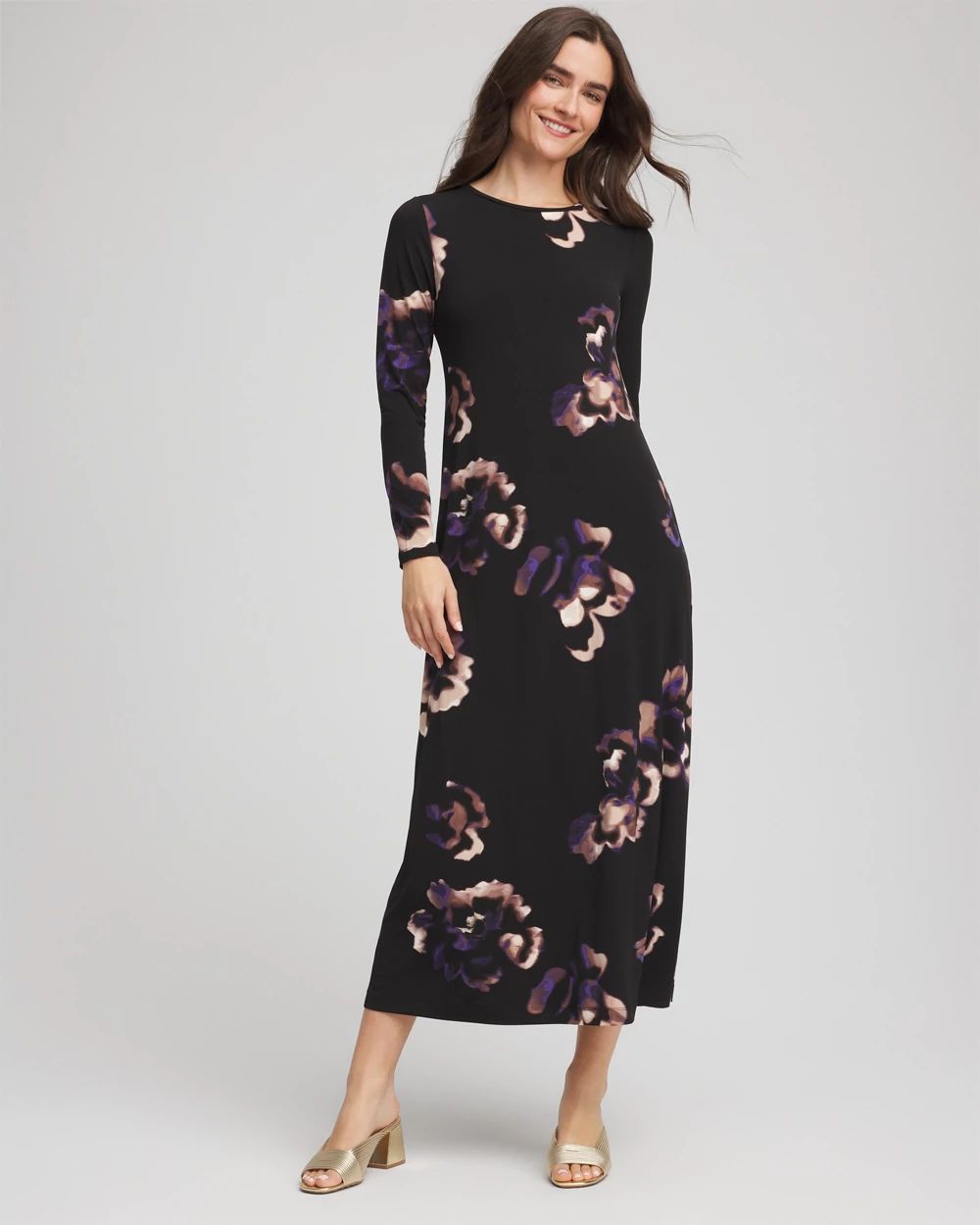 Floral Boatneck Column Maxi Dress