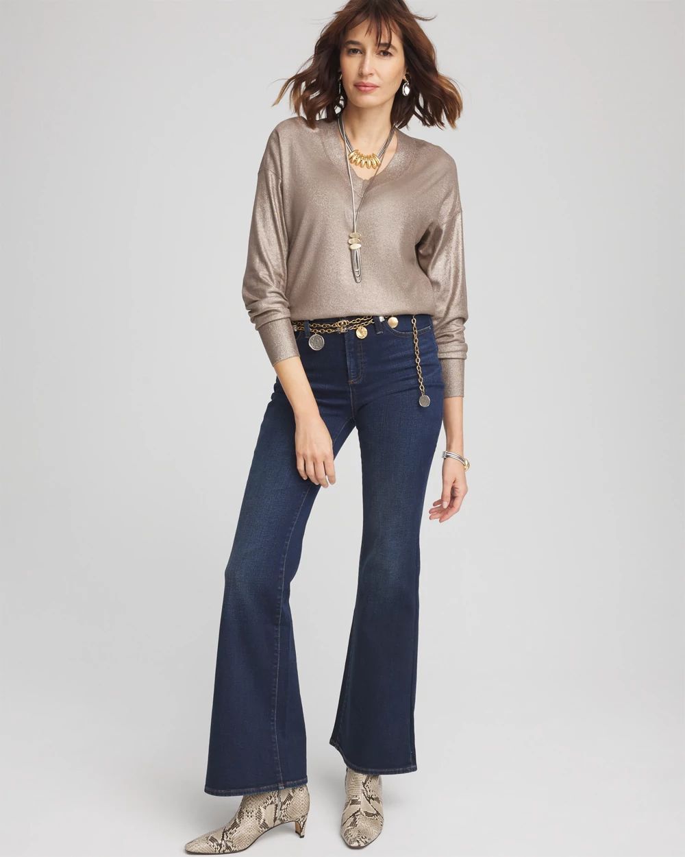 Foil V-Neck Relaxed Pullover Sweater