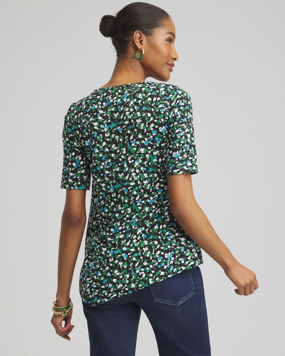 Dots Asymmetrical Elbow Sleeve Tee