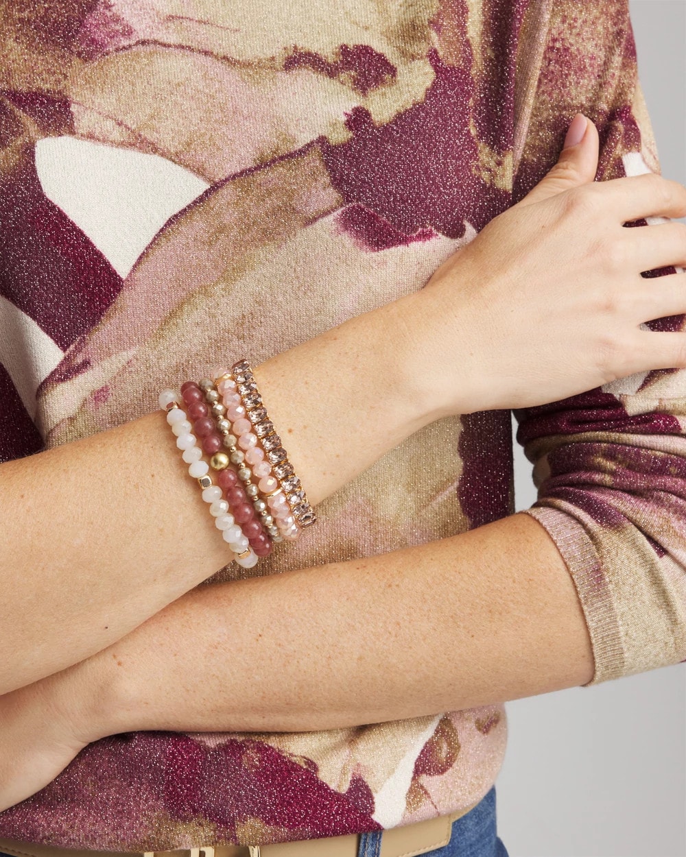 Pink Stretch Set of Five Beaded Bracelets