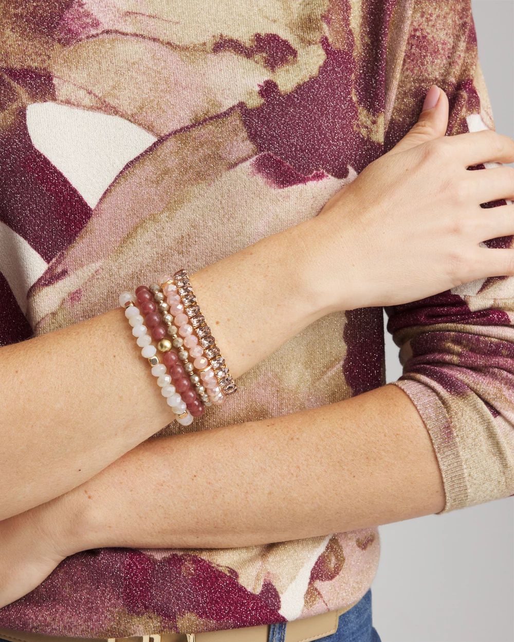 Pink Stretch Set of Five Beaded Bracelets click to view larger image.