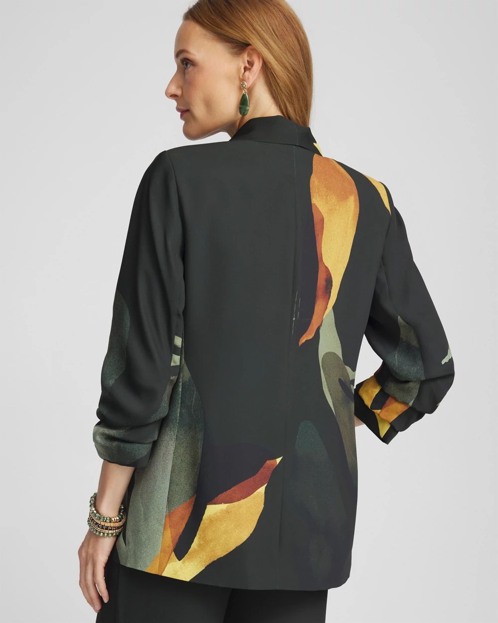 Ruched Sleeve Print Blazer