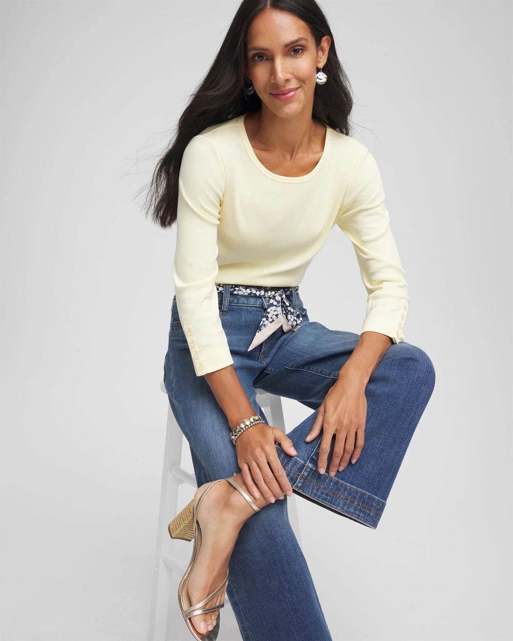 Pima Cotton Crewneck Button Tee