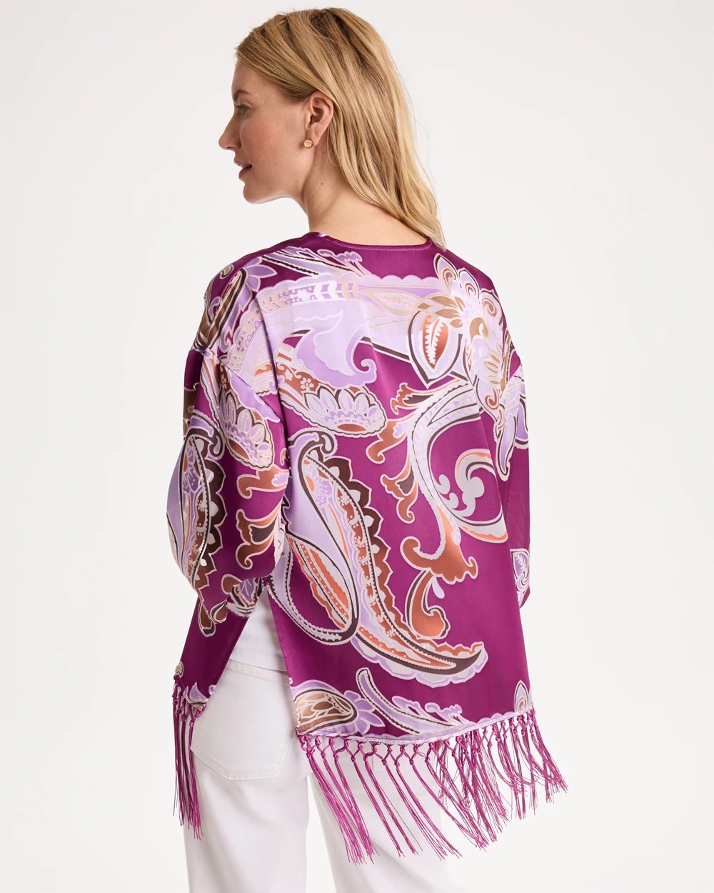 Fringed Burnout Satin Kimono