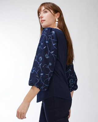 Embroidered Sleeve Knit Top