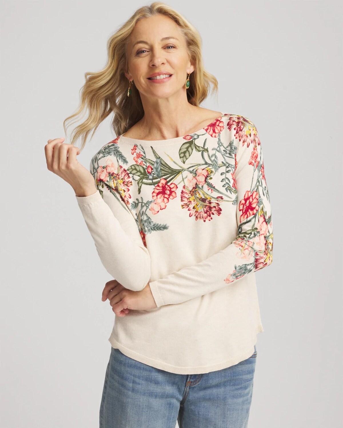 Chico's Ella Printed Ribbed-bateau Pullover Sweater In Multi