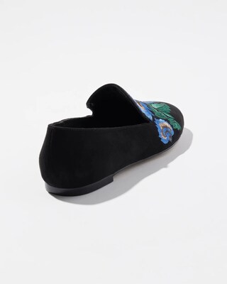 Vegan Suede Floral Embroidered Loafers