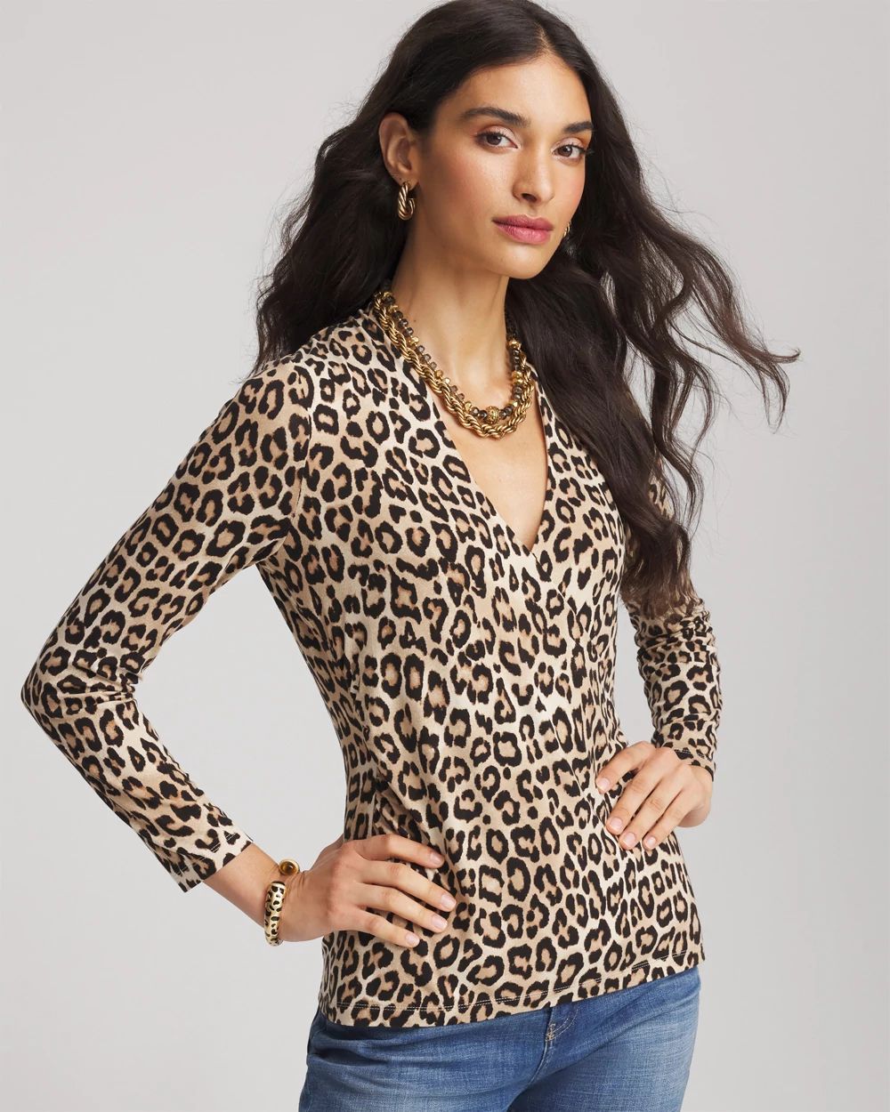 Animal Print Surplice Neck Top