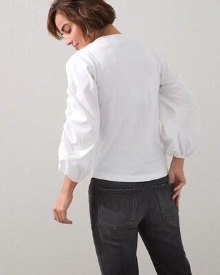 Pima Ruched Knit Woven Mix Tee