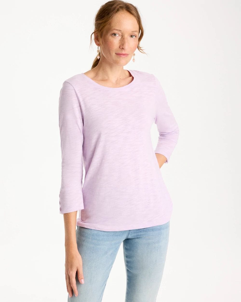 Cotton Slub 3/4 Sleeve Button Tee
