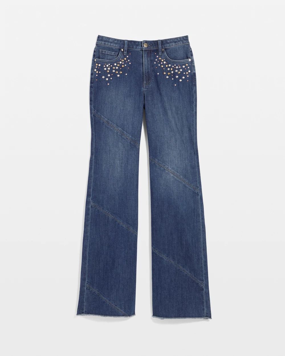 Embellished High-Rise Wide-Flare Leg Jeans