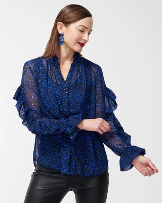 Dot Print Ruffle Shirt