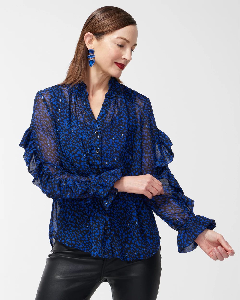 Dot Print Ruffle Shirt