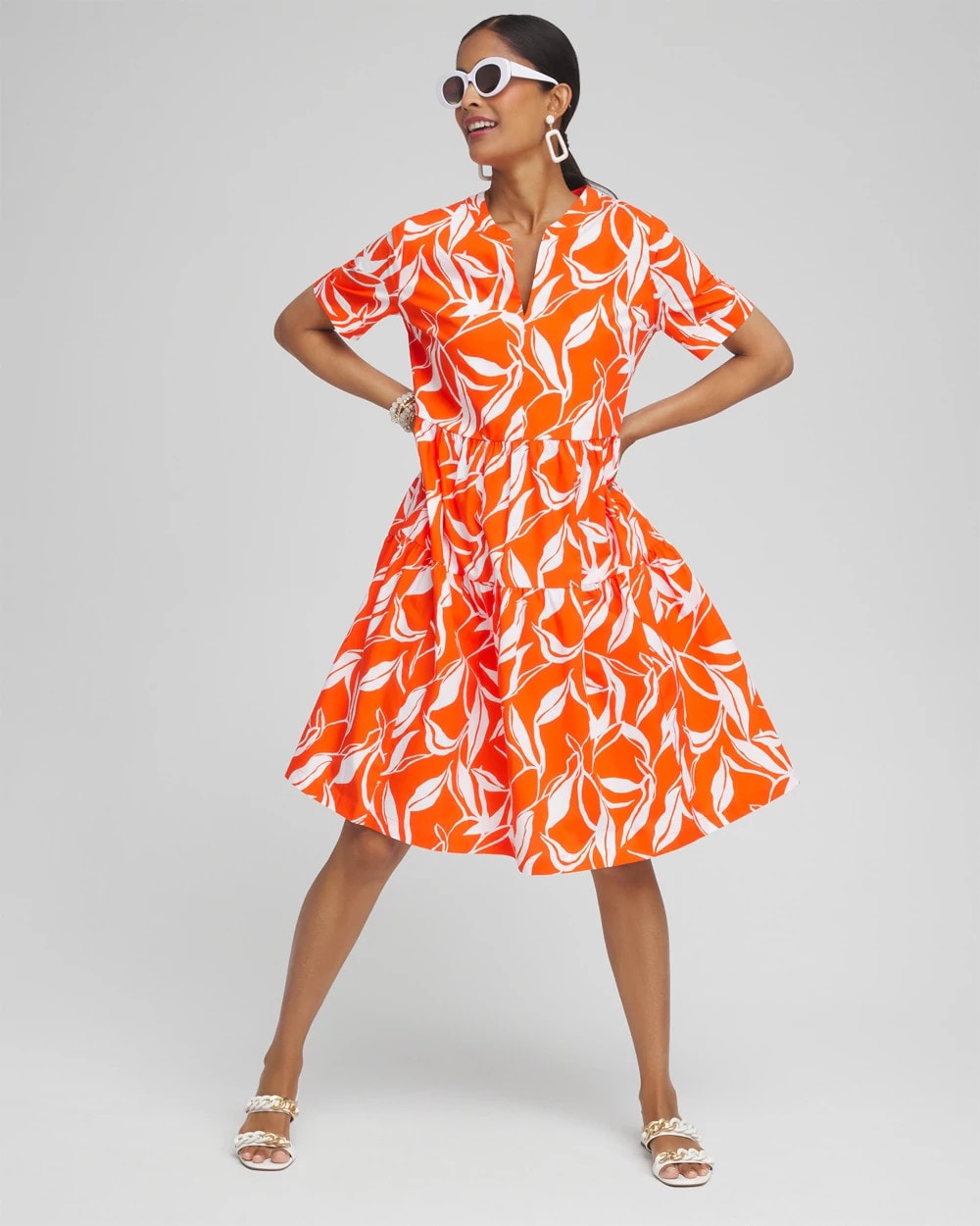 Poplin Leaf Print Dress