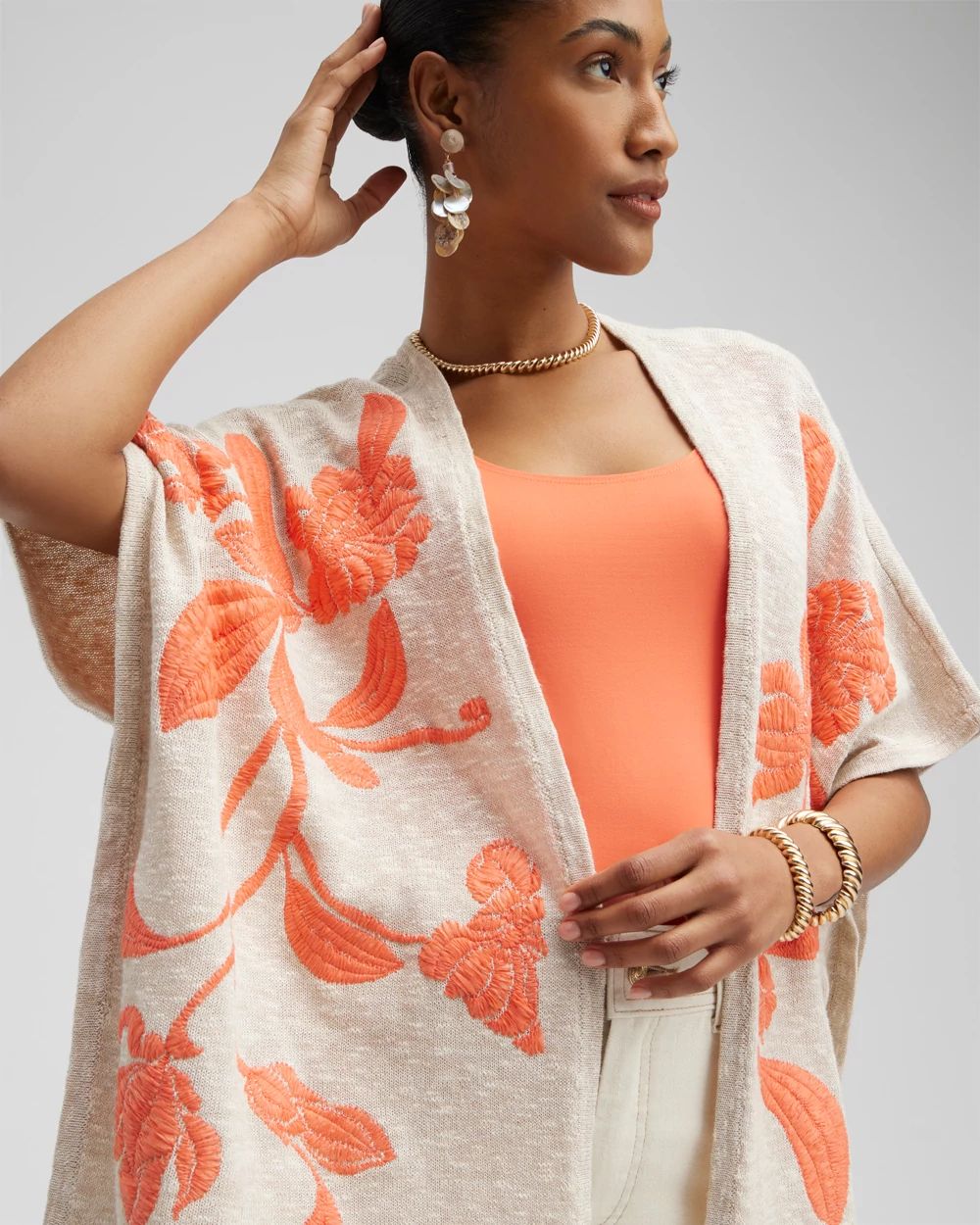 Embroidered Knit Ruana