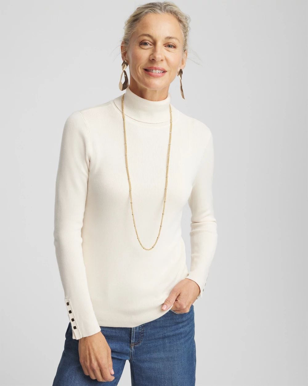 Ecovero™ Button Cuff Turtleneck Sweater