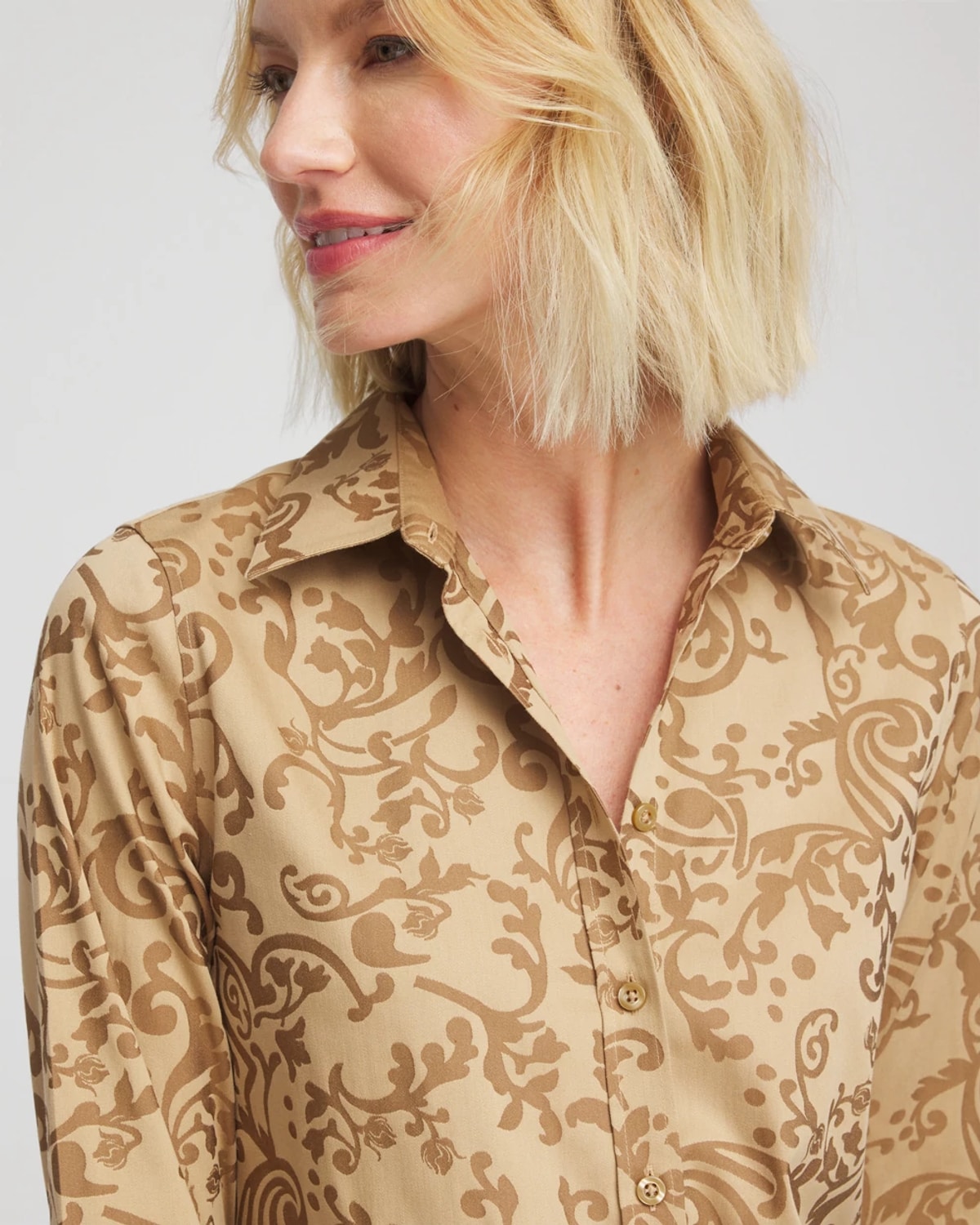 Chico's No Iron Vinstra Jacquard Shirt In Gold In Gold