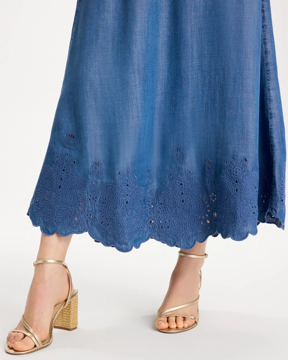 Indigo Twill Embroidered Hem Skirt