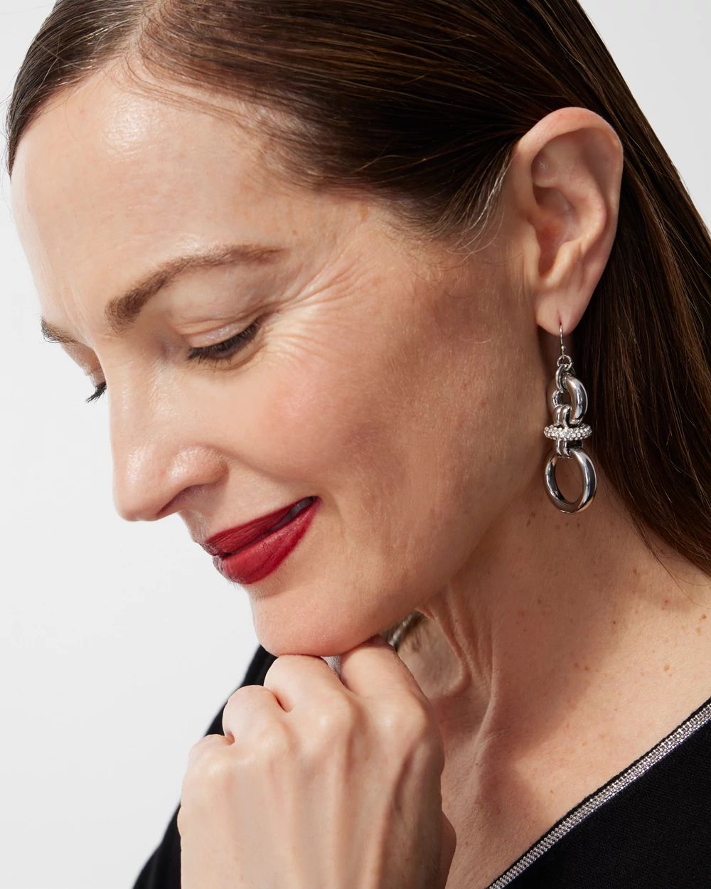 Silver Tone Links Drop Earrings