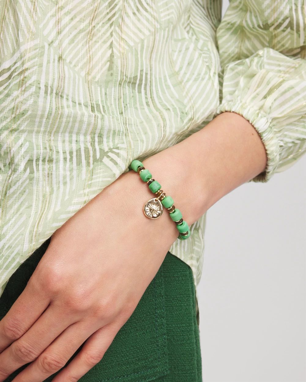 Square-Cut Beaded Sun Charm Bracelet