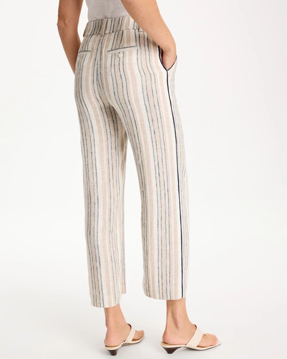 Striped Piped Linen Fly Front Pants