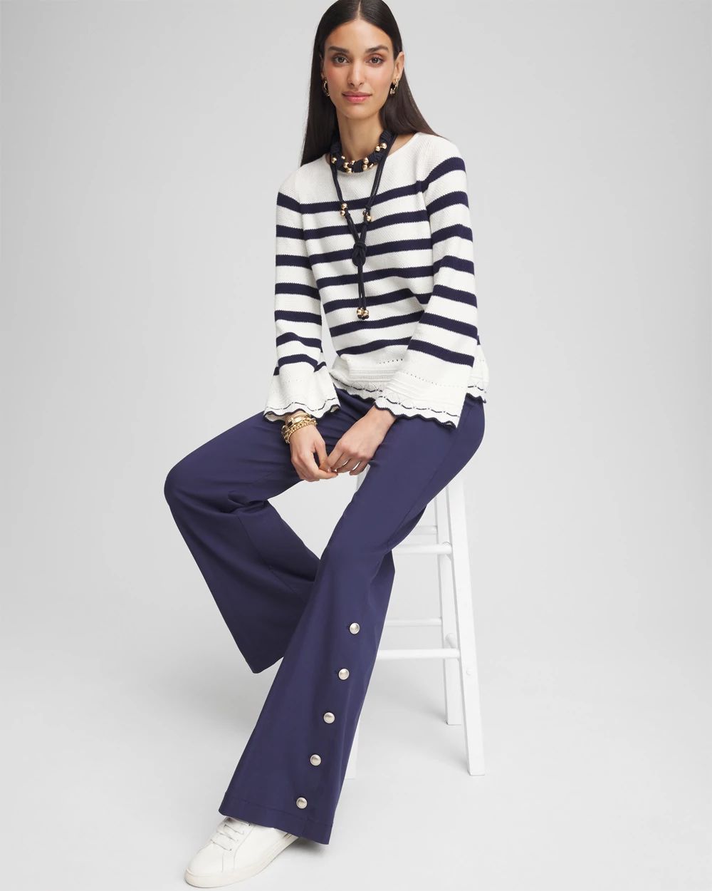 Striped Eyelet Pointelle Pullover click to view larger image.