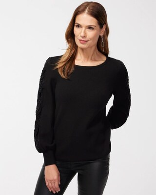 Beaded Sleeve Pullover Sweater