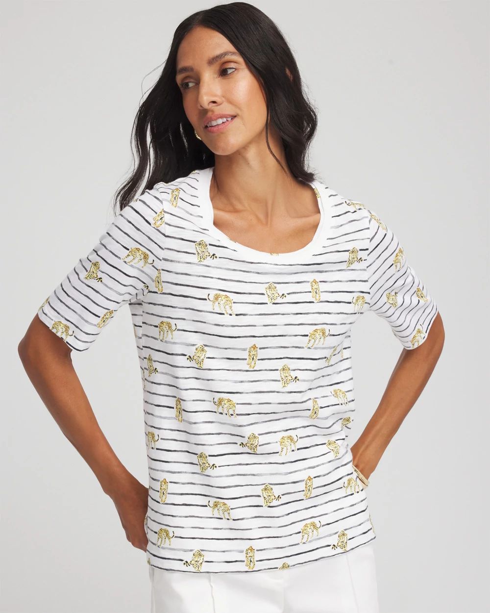Leopard Graphic Elbow-Sleeve Tee