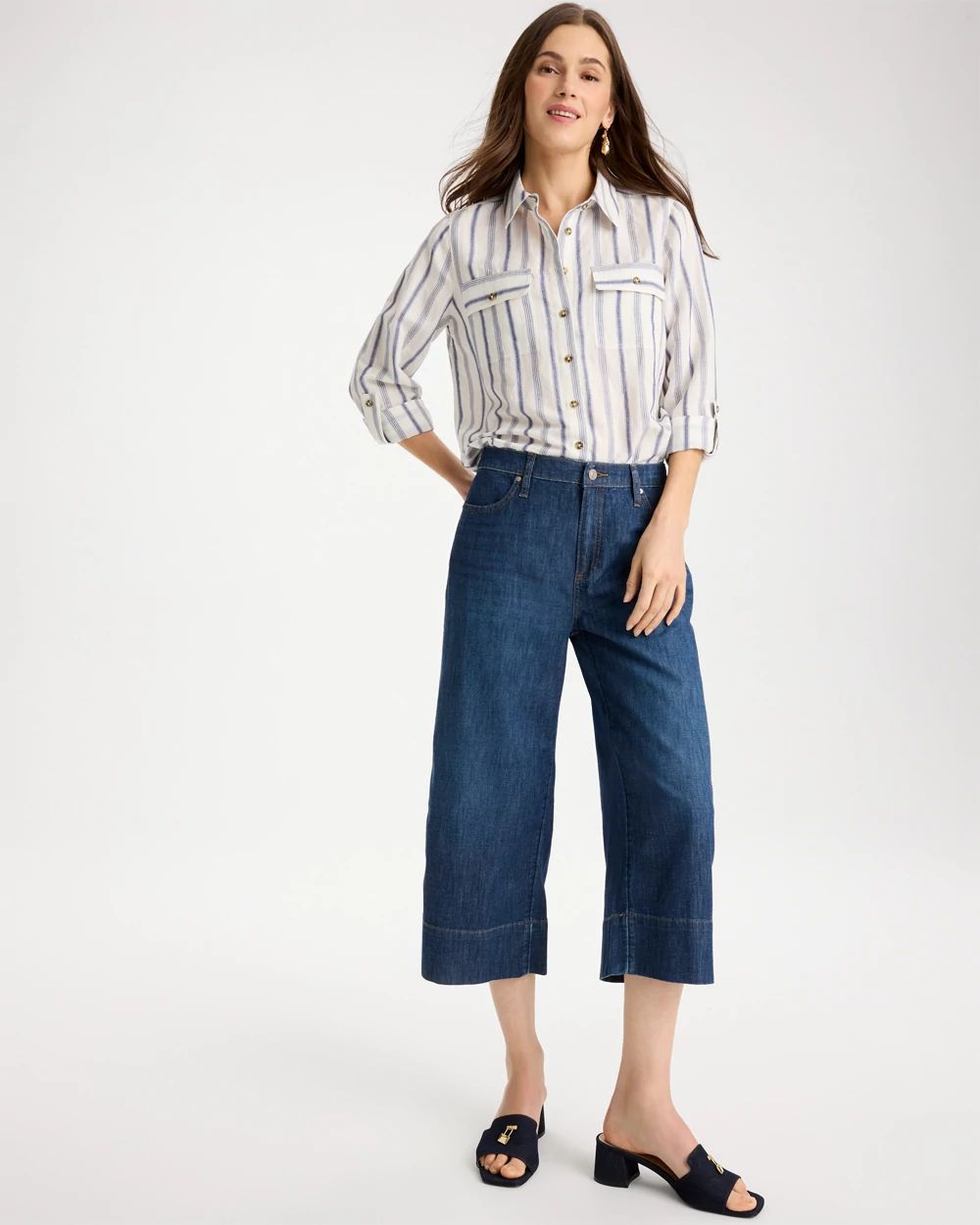 Lightweight Wide-Leg Capri Jeans click to view larger image.