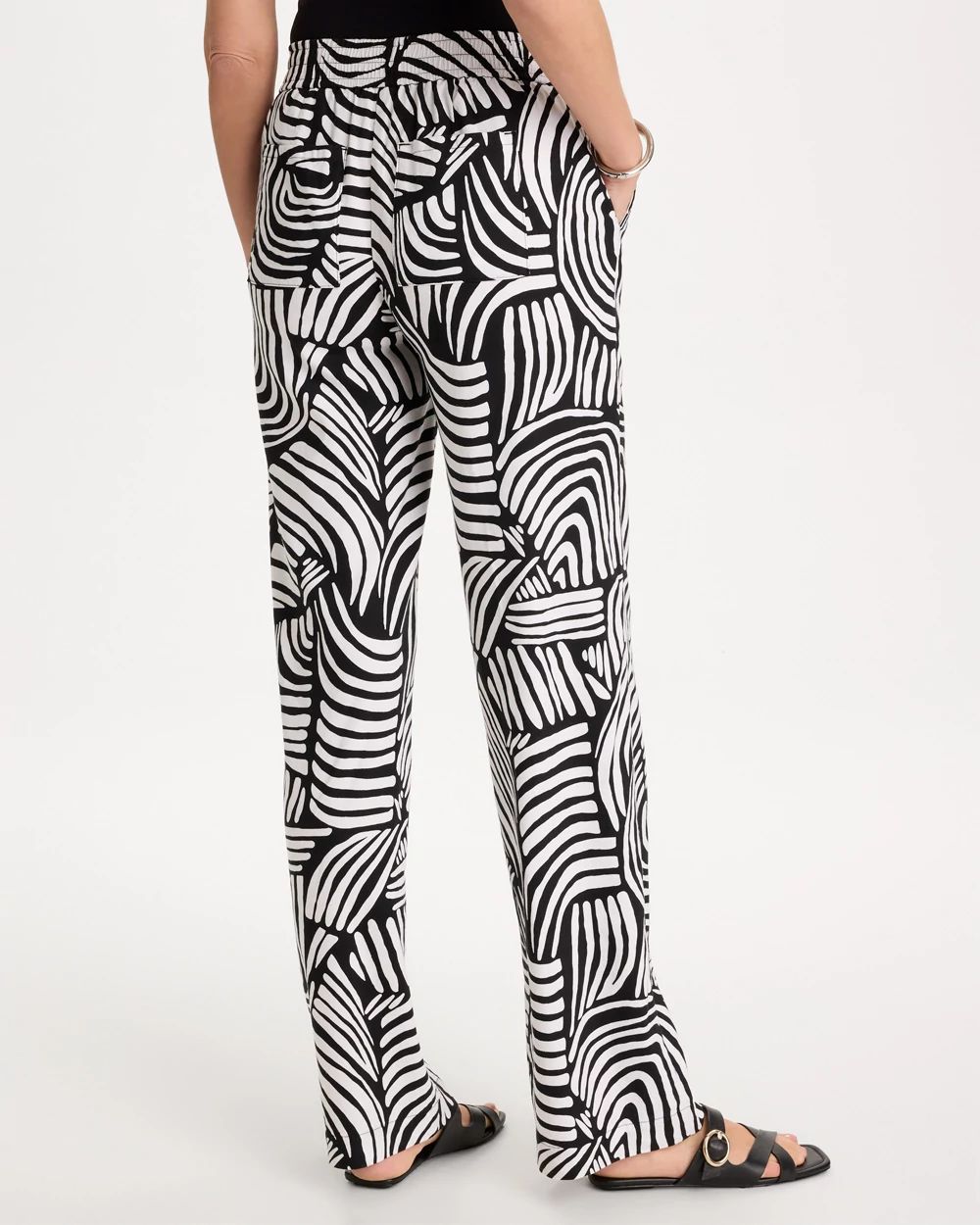 Petite Geo Pull-On Wide-Leg Linen Pants