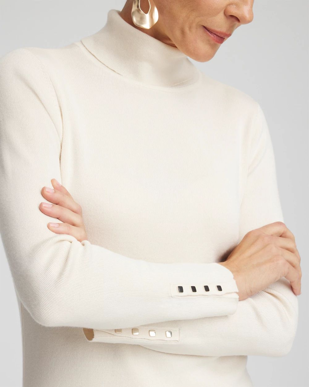 Ecovero™ Button Cuff Turtleneck Sweater
