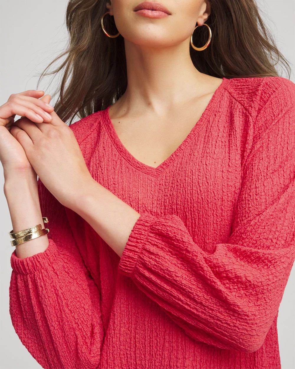 Textured Raglan V-Neck Top