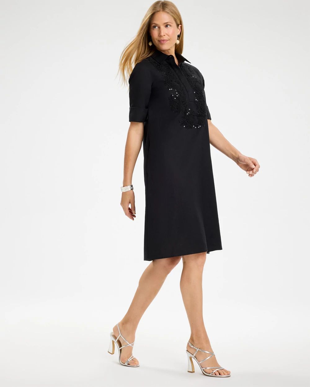 Embellished Linen Popover Dress click to view larger image.