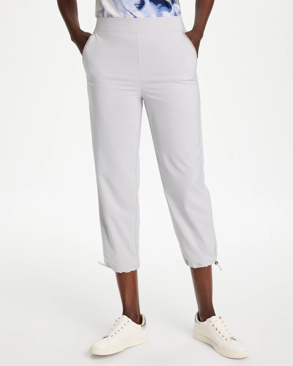 Chico's Pull-on Caviar Cropped Pants In Denim In Dove Gray