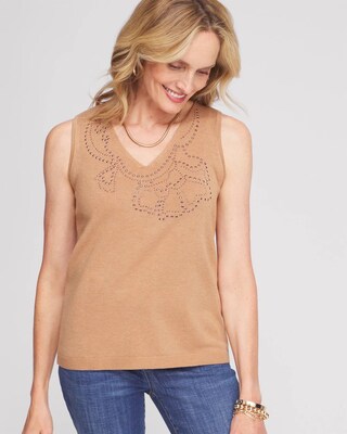 Floral Heatset V-neck Sweater Tank