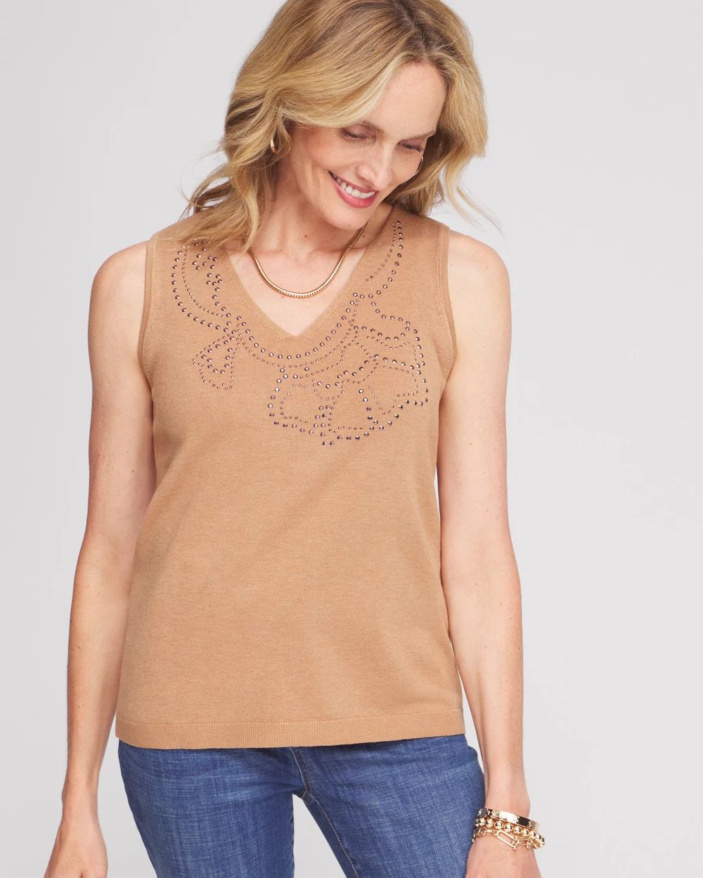 Floral Heatset V-neck Sweater Tank