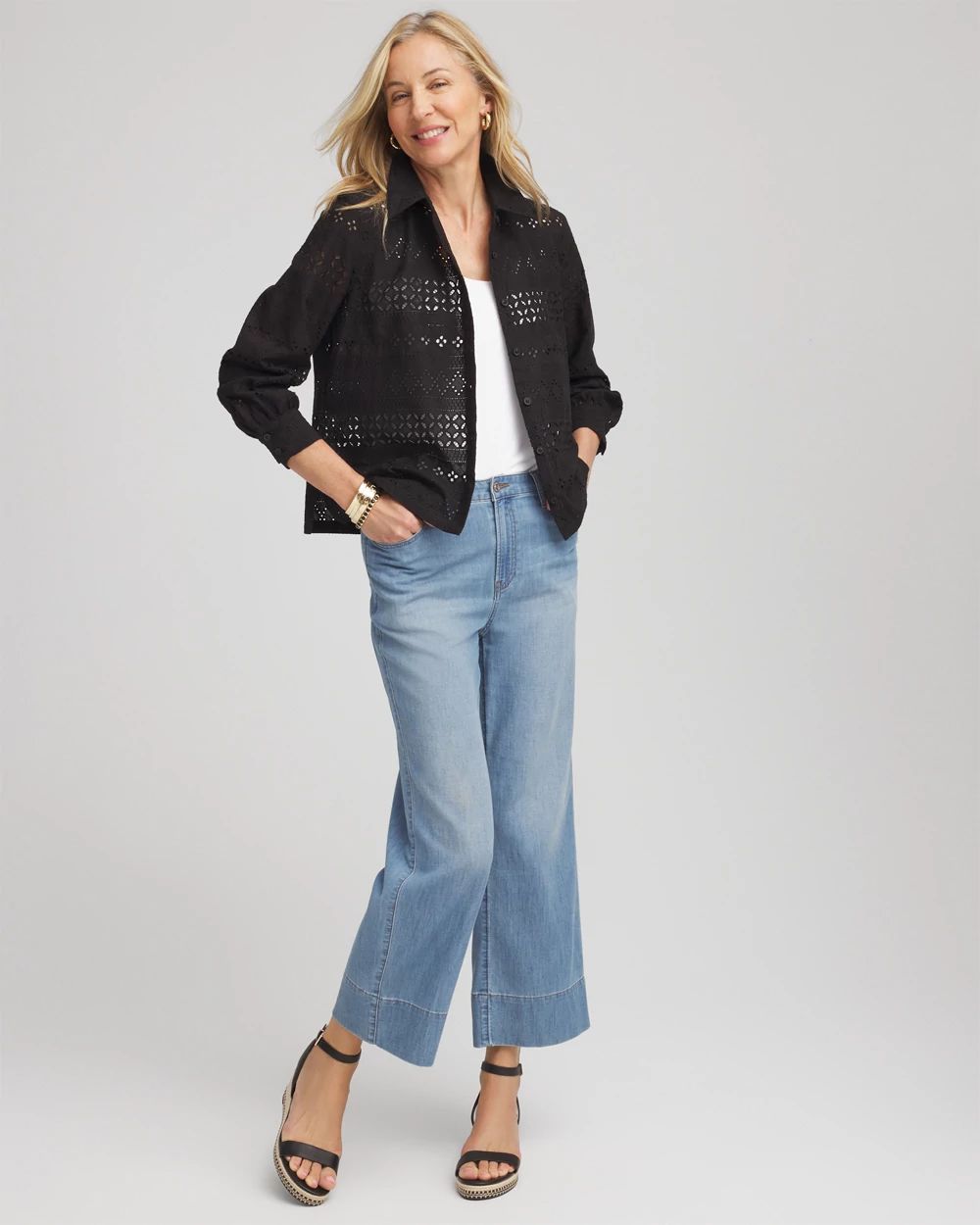 Embroidered Eyelet Collared Shirt