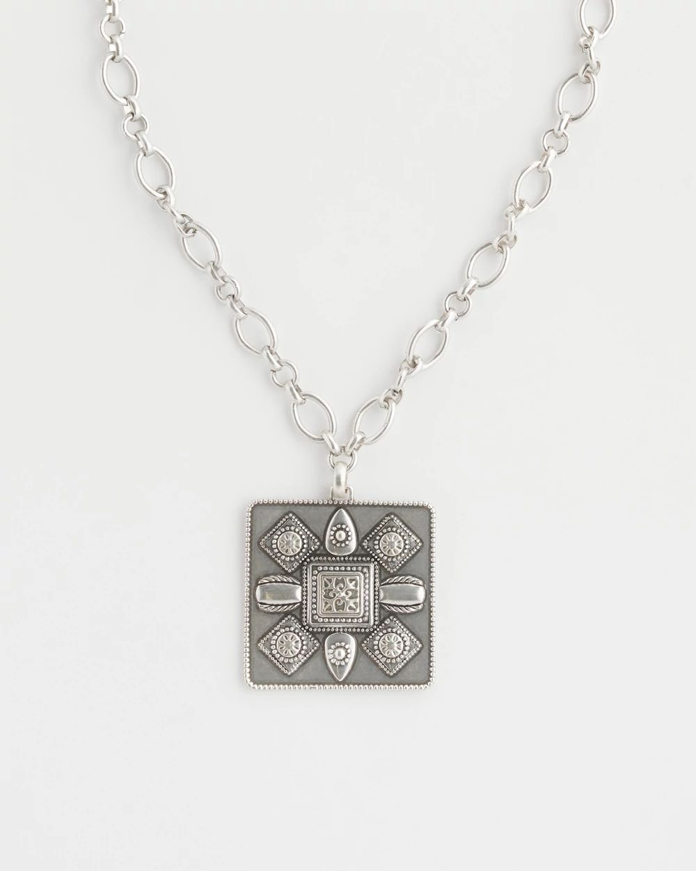 Silver Tone Square Pendant Necklace