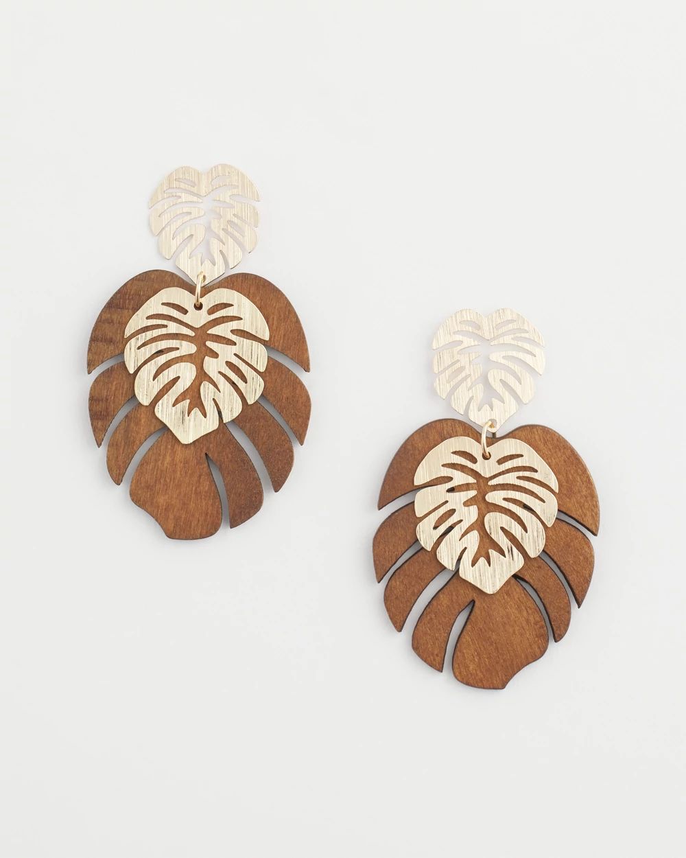 No Droop® Wood Palm-Frond-Motif Earrings