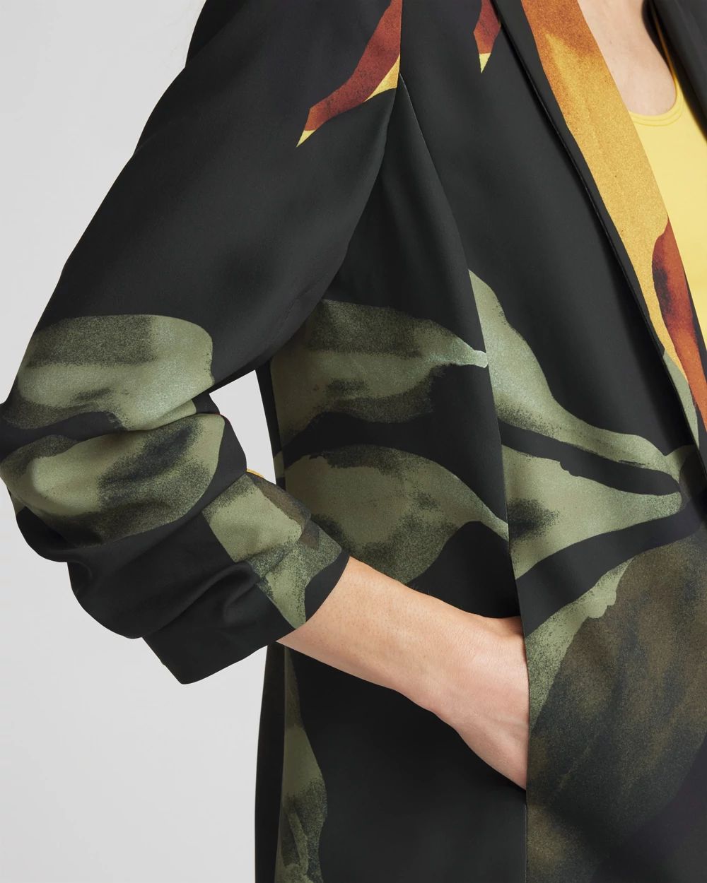 Ruched Sleeve Print Blazer