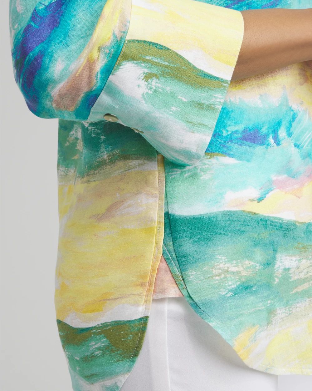 No Iron™ Linen Watercolor 3/4 Sleeve Shirt