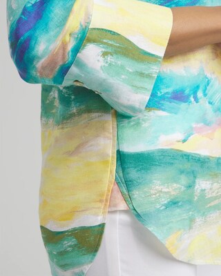 No Iron™ Linen Watercolor 3/4 Sleeve Shirt