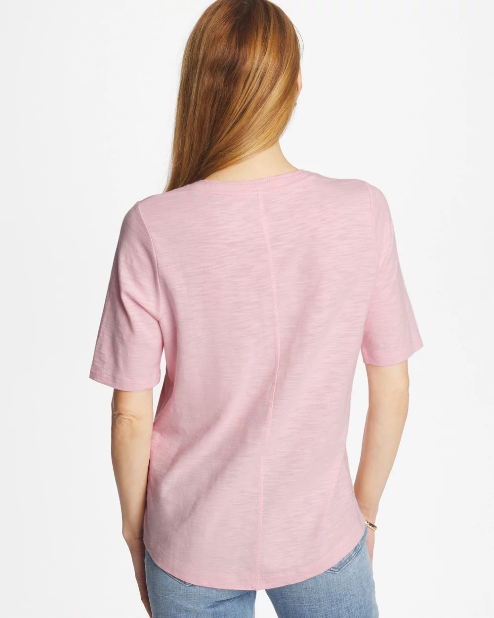 Double V-Neck Slub Rib Mix Tee click to view larger image.