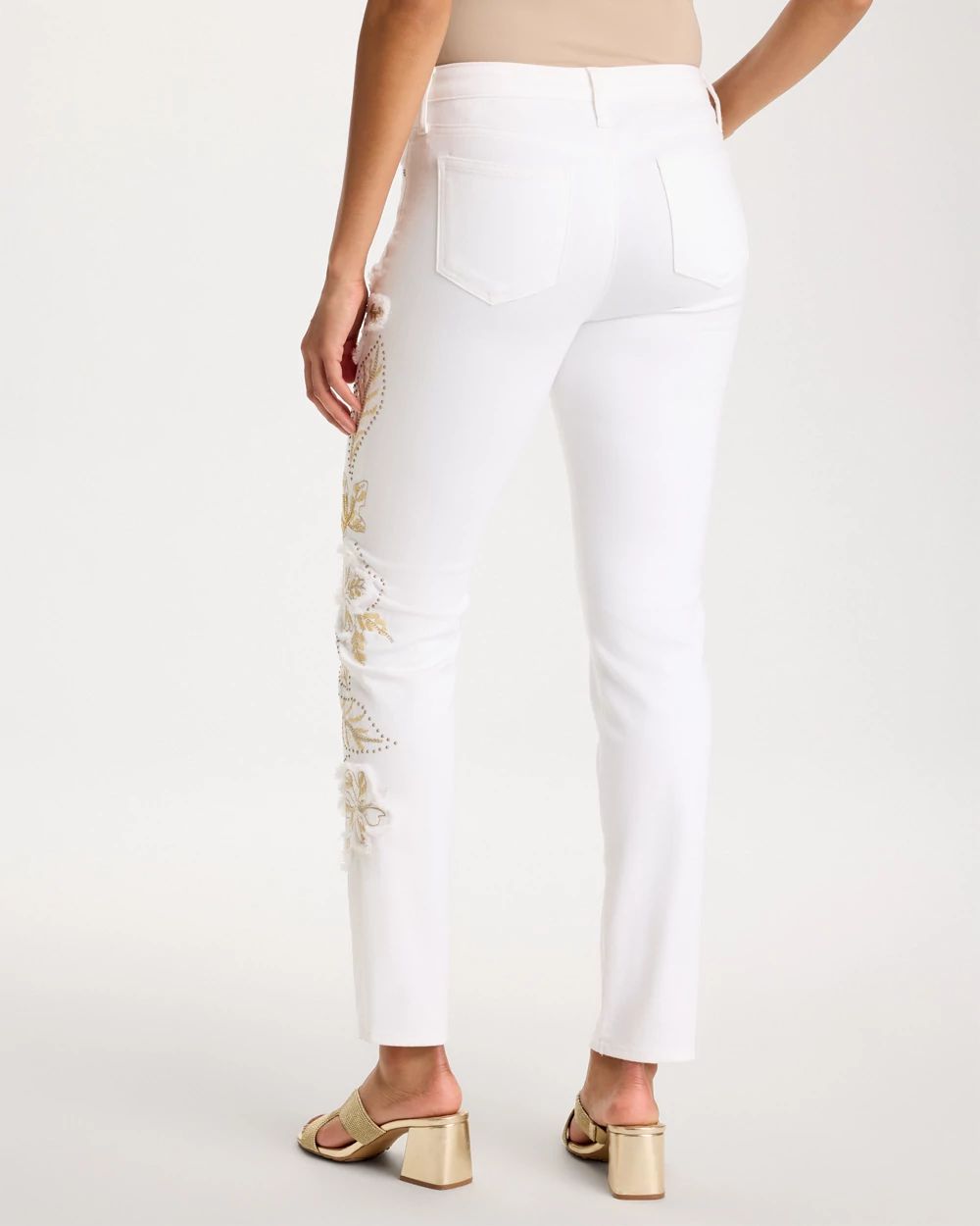 No Stain Girlfriend Floral Embellished Slim Ankle Jeans