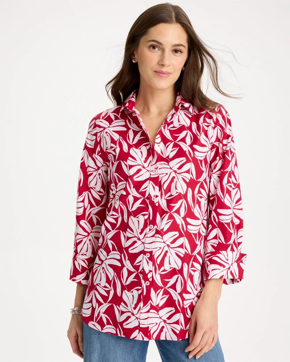 No Iron™ Stretch Palm Print Shirt